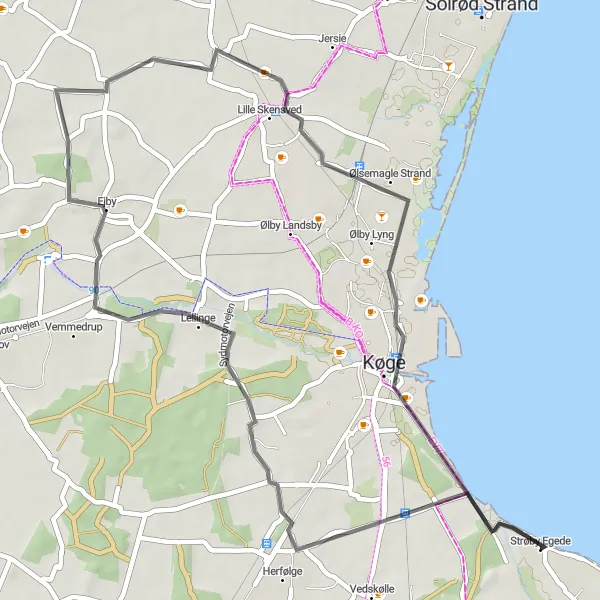 Map miniature of "Scenic Countryside Ride" cycling inspiration in Sjælland, Denmark. Generated by Tarmacs.app cycling route planner