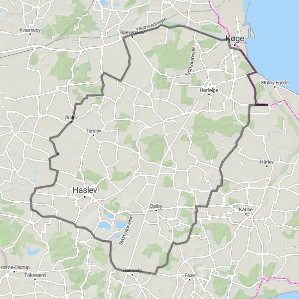 Map miniature of "Historical Journey" cycling inspiration in Sjælland, Denmark. Generated by Tarmacs.app cycling route planner