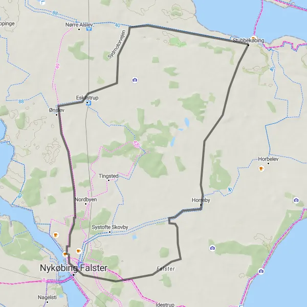 Map miniature of "Scenic Countryside Loop" cycling inspiration in Sjælland, Denmark. Generated by Tarmacs.app cycling route planner