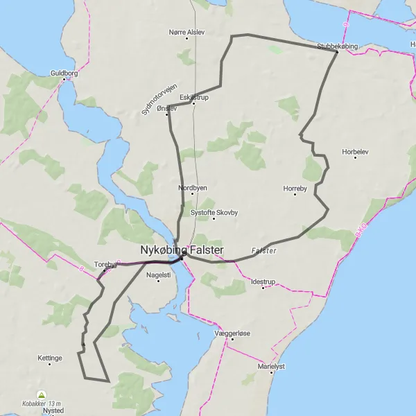 Map miniature of "Road Journey to Gundslevmagle" cycling inspiration in Sjælland, Denmark. Generated by Tarmacs.app cycling route planner