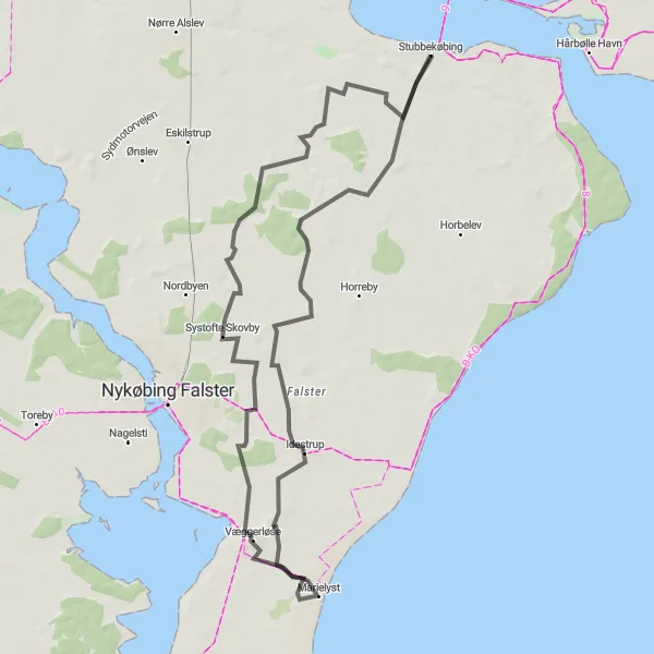 Map miniature of "Road Ride to Virket" cycling inspiration in Sjælland, Denmark. Generated by Tarmacs.app cycling route planner
