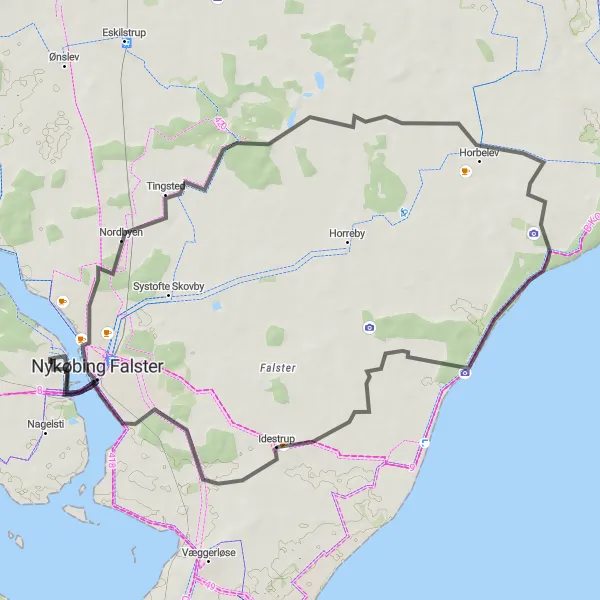 Map miniature of "Nykøbing Falster to Idestrup" cycling inspiration in Sjælland, Denmark. Generated by Tarmacs.app cycling route planner