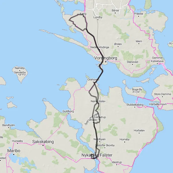 Map miniature of "Eskilstrup to Ønslev Road Challenge" cycling inspiration in Sjælland, Denmark. Generated by Tarmacs.app cycling route planner