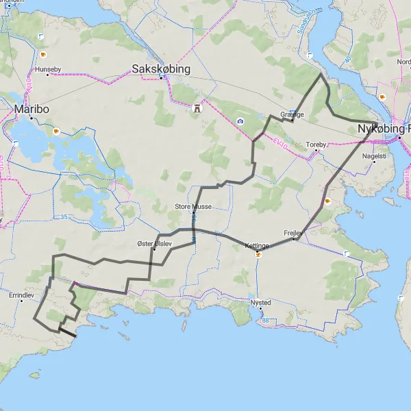 Miniaturekort af cykelinspirationen "Sjælland Kysttur" i Sjælland, Denmark. Genereret af Tarmacs.app cykelruteplanlægger