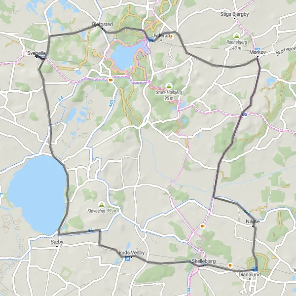 Map miniature of "Skellebjerg Loop" cycling inspiration in Sjælland, Denmark. Generated by Tarmacs.app cycling route planner