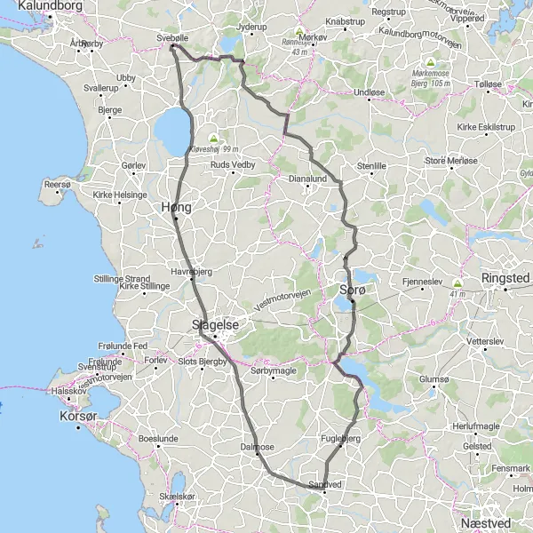 Map miniature of "Svebølle - Høng Road Cycling Route" cycling inspiration in Sjælland, Denmark. Generated by Tarmacs.app cycling route planner