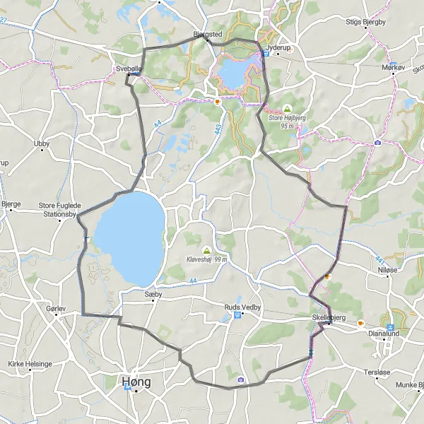 Map miniature of "Svebølle - Store Fuglede Road Cycling Route" cycling inspiration in Sjælland, Denmark. Generated by Tarmacs.app cycling route planner