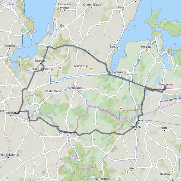 Map miniature of "Hvalsø Loop" cycling inspiration in Sjælland, Denmark. Generated by Tarmacs.app cycling route planner
