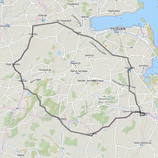 Map miniature of "Undløse and Gislinge Cycling Route" cycling inspiration in Sjælland, Denmark. Generated by Tarmacs.app cycling route planner