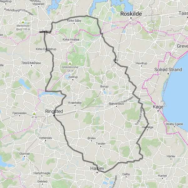 Map miniature of "Cycling Adventure through Gevninge and Haslev" cycling inspiration in Sjælland, Denmark. Generated by Tarmacs.app cycling route planner