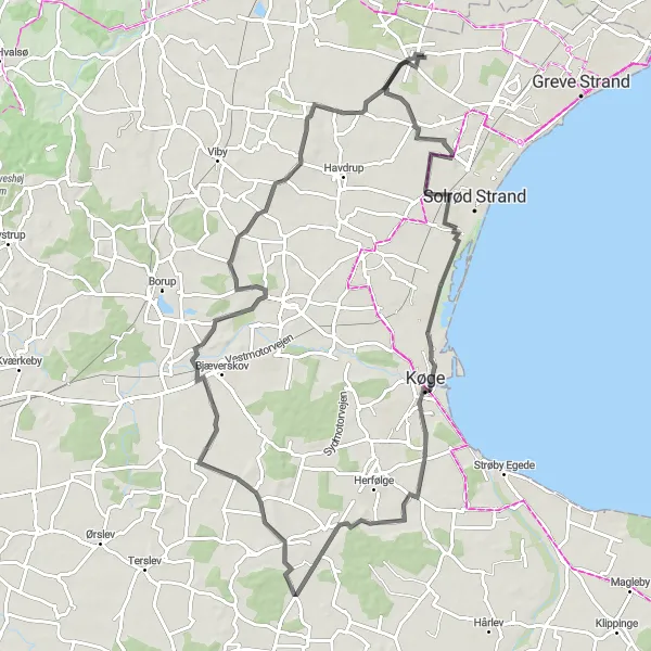 Map miniature of "The Karlstrup Loop" cycling inspiration in Sjælland, Denmark. Generated by Tarmacs.app cycling route planner