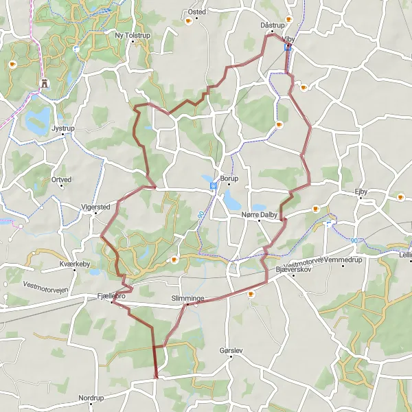 Map miniature of "Viby to Dåstrup Gravel Cycling Route" cycling inspiration in Sjælland, Denmark. Generated by Tarmacs.app cycling route planner