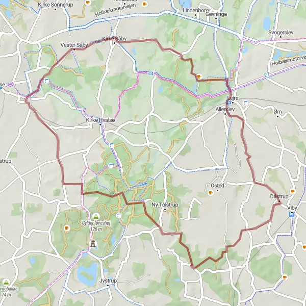 Map miniature of "Viby Gravel Adventure" cycling inspiration in Sjælland, Denmark. Generated by Tarmacs.app cycling route planner