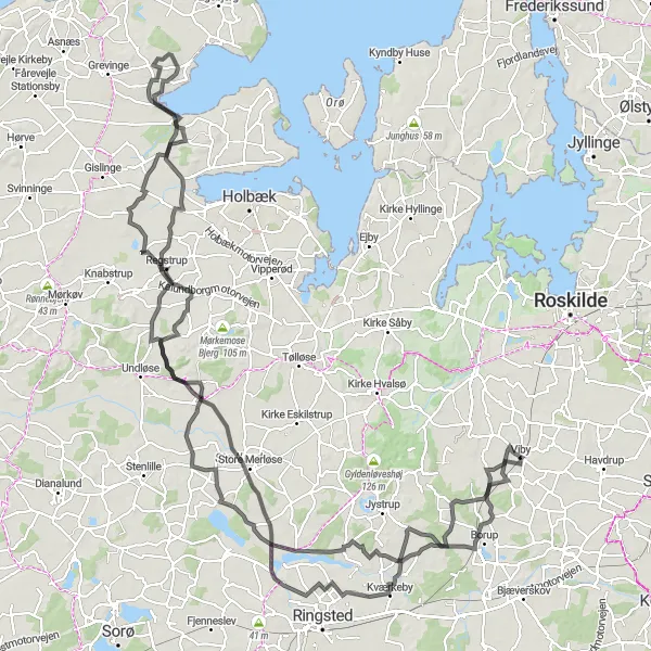 Map miniature of "Cycling Journey through Zealand" cycling inspiration in Sjælland, Denmark. Generated by Tarmacs.app cycling route planner