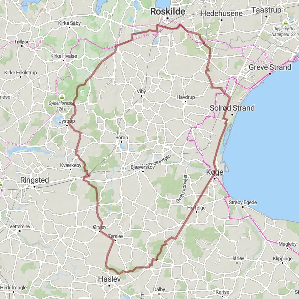 Map miniature of "The Karlstrup Gravel Loop" cycling inspiration in Sjælland, Denmark. Generated by Tarmacs.app cycling route planner
