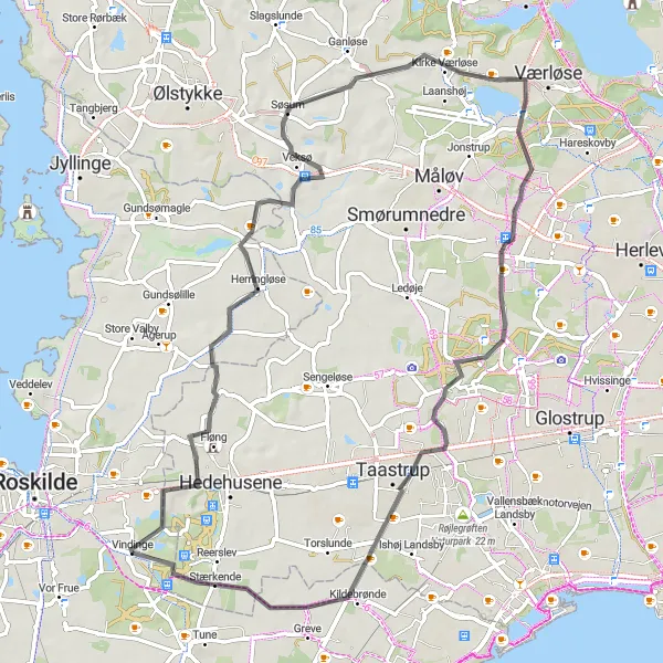 Map miniature of "Idyllic Countryside Ride" cycling inspiration in Sjælland, Denmark. Generated by Tarmacs.app cycling route planner