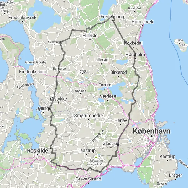 Map miniature of "Tågerup Grand Tour" cycling inspiration in Sjælland, Denmark. Generated by Tarmacs.app cycling route planner