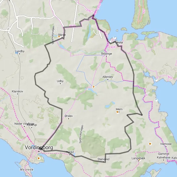 Map miniature of "Vordingborg Castle Ruins to Nyråd Scenic Ride" cycling inspiration in Sjælland, Denmark. Generated by Tarmacs.app cycling route planner