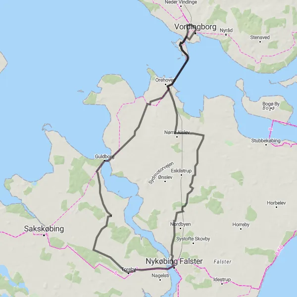 Map miniature of "Vordingborg to Masnedø Coastal Route" cycling inspiration in Sjælland, Denmark. Generated by Tarmacs.app cycling route planner