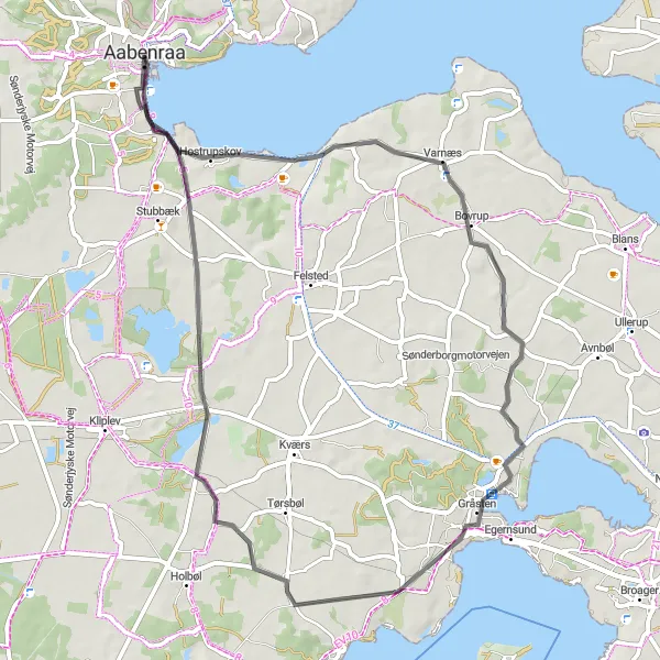 Map miniature of "The Gråsten Adventure" cycling inspiration in Syddanmark, Denmark. Generated by Tarmacs.app cycling route planner