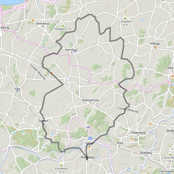 Map miniature of "Kohavebanken and Skydebjerg Loop" cycling inspiration in Syddanmark, Denmark. Generated by Tarmacs.app cycling route planner