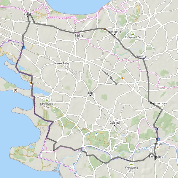 Map miniature of "Sjobjerg and Harndrup Explorer" cycling inspiration in Syddanmark, Denmark. Generated by Tarmacs.app cycling route planner