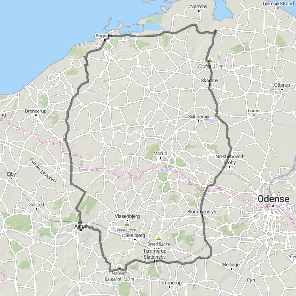 Map miniature of "Exploring Årup and Beyond" cycling inspiration in Syddanmark, Denmark. Generated by Tarmacs.app cycling route planner