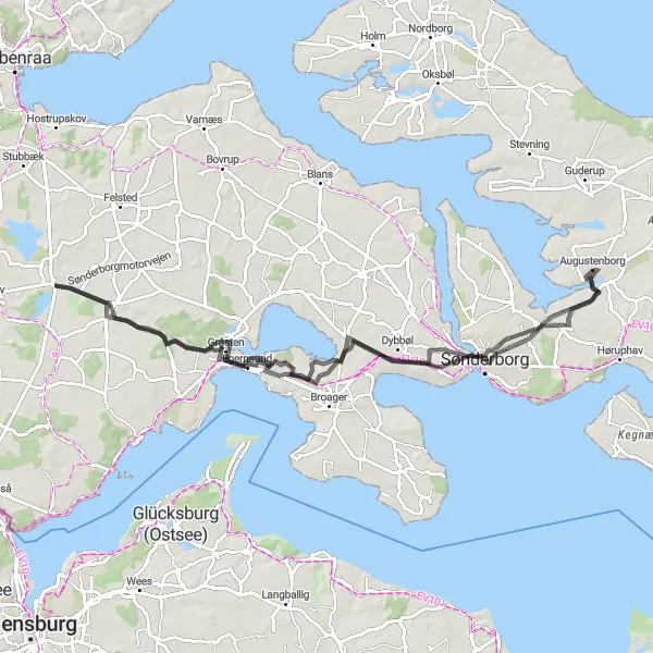 Map miniature of "Scenic Tour around Sønderborg Fjord" cycling inspiration in Syddanmark, Denmark. Generated by Tarmacs.app cycling route planner