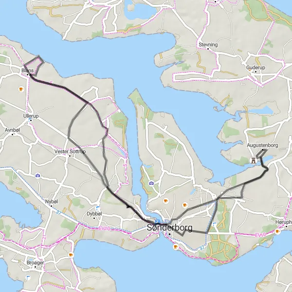 Map miniature of "Augustenborg to Sønderborg loop" cycling inspiration in Syddanmark, Denmark. Generated by Tarmacs.app cycling route planner