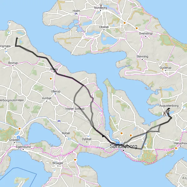 Map miniature of "Spang Ballebro Loop" cycling inspiration in Syddanmark, Denmark. Generated by Tarmacs.app cycling route planner