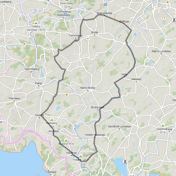 Map miniature of "Vejle Circuit" cycling inspiration in Syddanmark, Denmark. Generated by Tarmacs.app cycling route planner