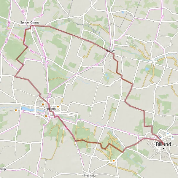 Map miniature of "Billund Gravel Adventure" cycling inspiration in Syddanmark, Denmark. Generated by Tarmacs.app cycling route planner