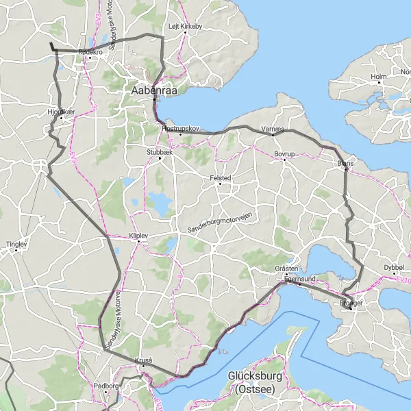 Map miniature of "Coastal Adventure and Legendary Climbs" cycling inspiration in Syddanmark, Denmark. Generated by Tarmacs.app cycling route planner