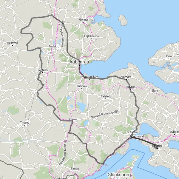 Map miniature of "The Kliplev Coastal Adventure" cycling inspiration in Syddanmark, Denmark. Generated by Tarmacs.app cycling route planner