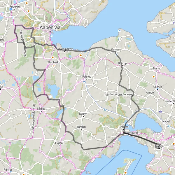 Map miniature of "Coastal Beauty and Challenging Climbs" cycling inspiration in Syddanmark, Denmark. Generated by Tarmacs.app cycling route planner
