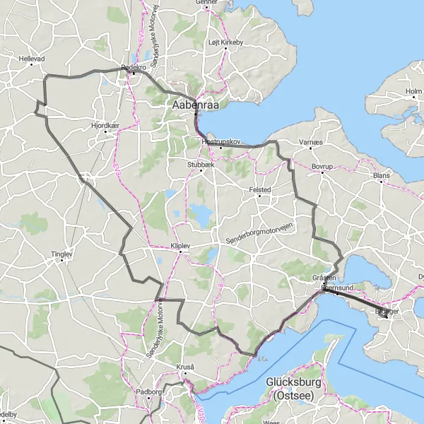 Map miniature of "The Bjerndrup Discovery Ride" cycling inspiration in Syddanmark, Denmark. Generated by Tarmacs.app cycling route planner