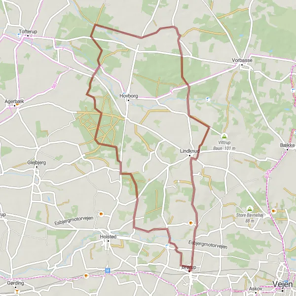 Map miniature of "Brørup to Gjerndrup Gravel Adventure" cycling inspiration in Syddanmark, Denmark. Generated by Tarmacs.app cycling route planner