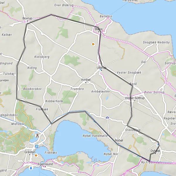 Map miniature of "Syddanmark Road Cycling Route 2" cycling inspiration in Syddanmark, Denmark. Generated by Tarmacs.app cycling route planner