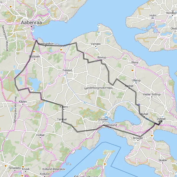 Map miniature of "Dybbøl Circuit" cycling inspiration in Syddanmark, Denmark. Generated by Tarmacs.app cycling route planner
