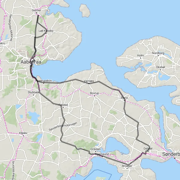 Miniaturekort af cykelinspirationen "Kystnær Rute gennem Syddanmark" i Syddanmark, Denmark. Genereret af Tarmacs.app cykelruteplanlægger