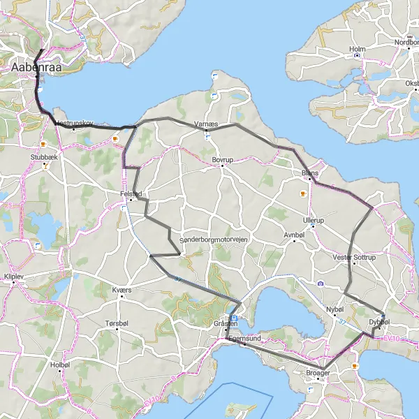 Map miniature of "Avnbjerg to Stenderup Loop" cycling inspiration in Syddanmark, Denmark. Generated by Tarmacs.app cycling route planner