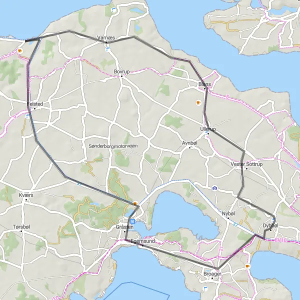 Map miniature of "Avnbjerg to Stenderup Circuit" cycling inspiration in Syddanmark, Denmark. Generated by Tarmacs.app cycling route planner