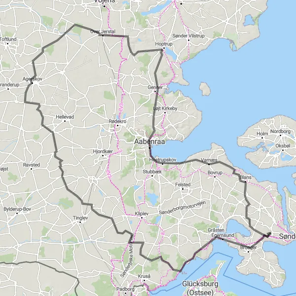 Map miniature of "Avnbjerg to Bøffelkobbel Epic Loop" cycling inspiration in Syddanmark, Denmark. Generated by Tarmacs.app cycling route planner