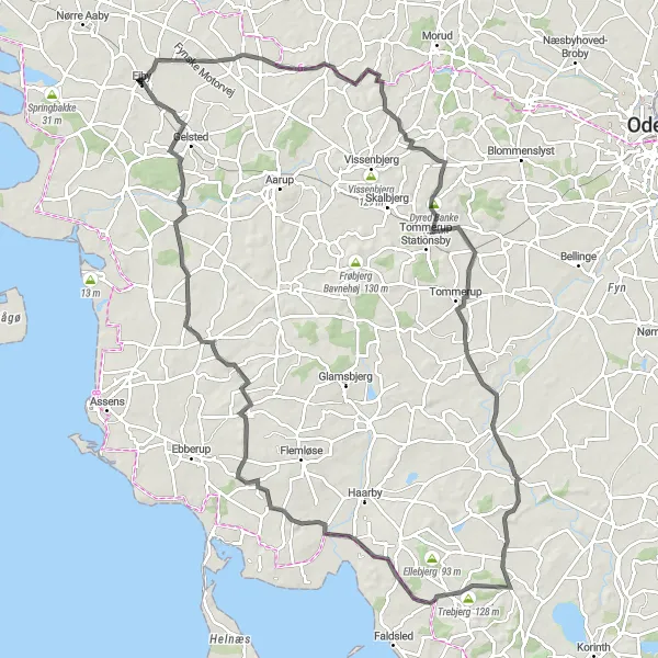 Map miniature of "Vester Hæsinge Discovery" cycling inspiration in Syddanmark, Denmark. Generated by Tarmacs.app cycling route planner