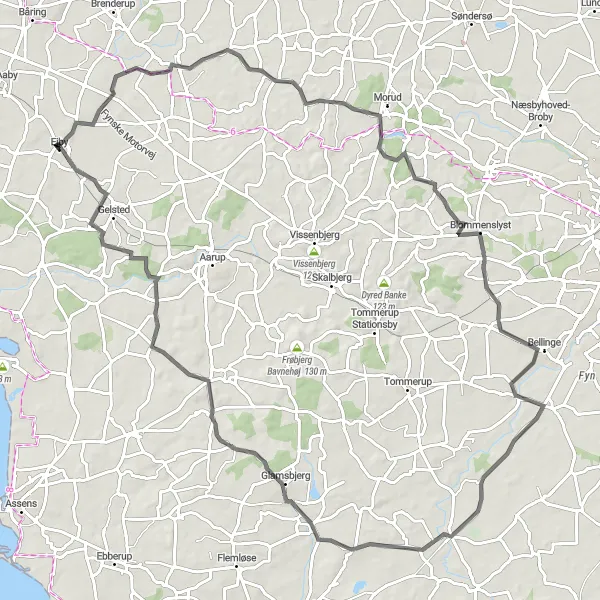 Map miniature of "Blommenslyst Loop" cycling inspiration in Syddanmark, Denmark. Generated by Tarmacs.app cycling route planner