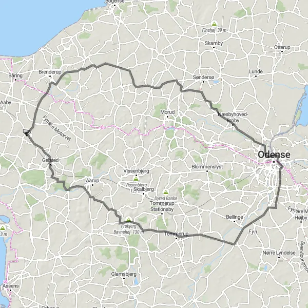 Map miniature of "Odense Exploration Ride" cycling inspiration in Syddanmark, Denmark. Generated by Tarmacs.app cycling route planner