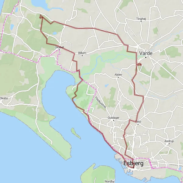 Map miniature of "Sædding and beyond" cycling inspiration in Syddanmark, Denmark. Generated by Tarmacs.app cycling route planner