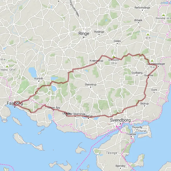 Map miniature of "Scenic Gravel Tour" cycling inspiration in Syddanmark, Denmark. Generated by Tarmacs.app cycling route planner