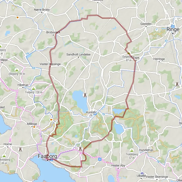 Miniaturekort af cykelinspirationen "Grusvejscykling omkring Faaborg" i Syddanmark, Denmark. Genereret af Tarmacs.app cykelruteplanlægger