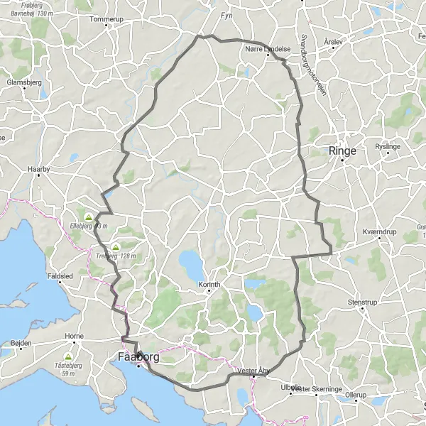 Map miniature of "Countryside Road Adventure" cycling inspiration in Syddanmark, Denmark. Generated by Tarmacs.app cycling route planner